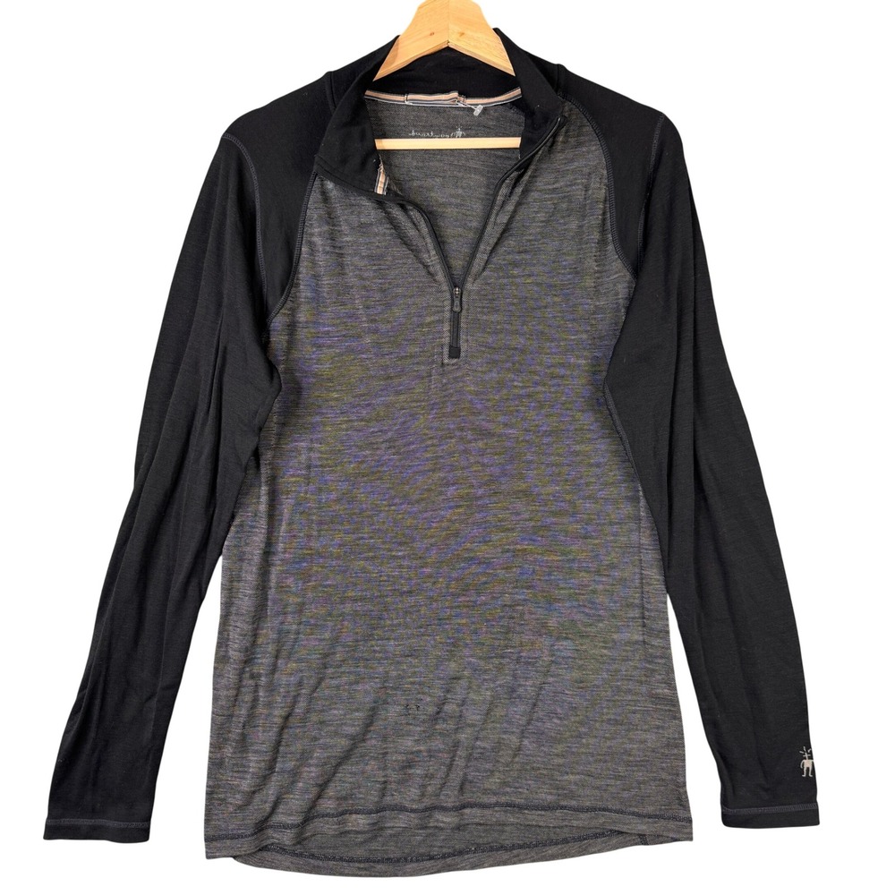 Smartwool Merino 150 Base Layer 1/4 Zip Gray Black Long Sleeve Top Mens M